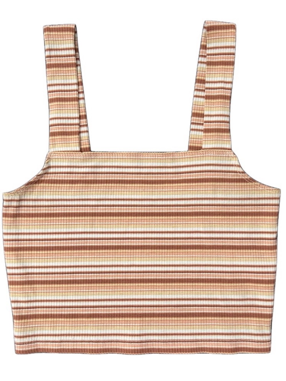 American Eagle Outfitters Striped Ribbed Crop Tank Top - Brown & Cream S Y2K